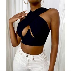 Sexy Black Cross Wrap Crop Top